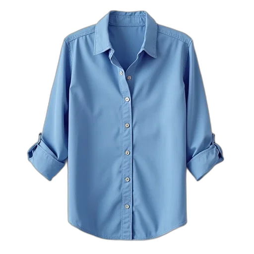 jacket, blue, shirt, collar, buttoned, placket, displayed, against transparent PNG cut-out