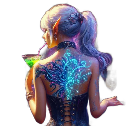dress, jewelry, fantasy art, cyberpunk, concept art, watercolor, neon lights, fire transparent PNG cut-out