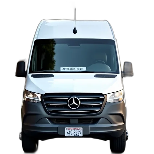 car, 3d render, white, mercedes-benz, sprinter, van, parked, street transparent PNG cut-out