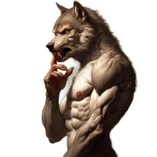 animal, creature, fantasy art, concept art, comic book art, photorealistic, anthropomorphic, wolf transparent PNG cut-out