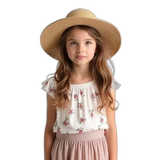 hat, dress, crown, face, photorealistic, earth tones, young, girl transparent PNG cut-out
