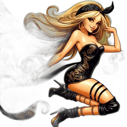 fantasy art, comic book art, concept art, cartoon, golden, dark, animated, female transparent PNG cut-out