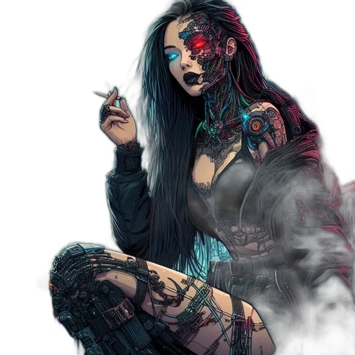 mask, cyberpunk, fantasy art, concept art, comic book art, neon lights, fire, dark transparent PNG cut-out