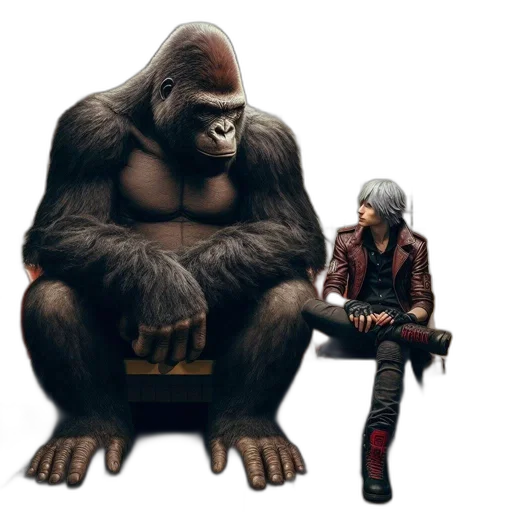 concept art, comic book art, gorilla, young, man, sit, subway, bench transparent PNG cut-out