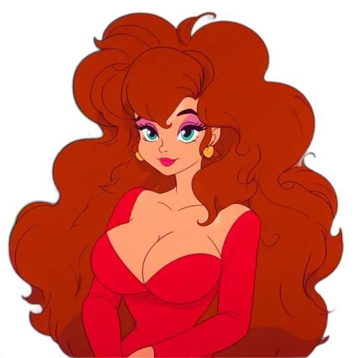 hair, dress, crown, cartoon, anime, concept art, pixel art, red transparent PNG cut-out