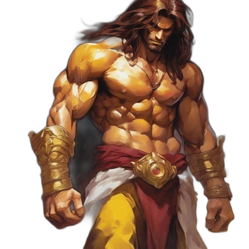 fantasy art, concept art, comic book art, golden, muscular, male, figure, long transparent PNG cut-out