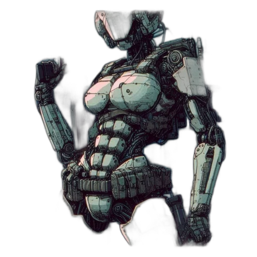 robot, weapon, creature, jacket, concept art, cyberpunk, comic book art, 3d render transparent PNG cut-out