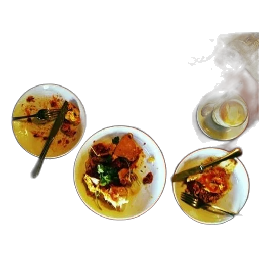 food, meal, plates, glasses, drinks, newspaper, wooden, table transparent PNG cut-out