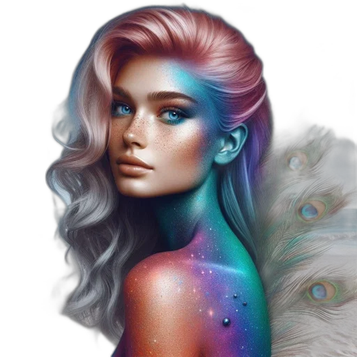 hair, face, jewelry, photorealistic, fantasy art, concept art, watercolor, outer space transparent PNG cut-out