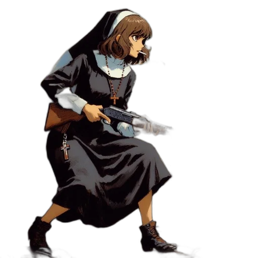weapon, staff, concept art, pixel art, comic book art, cyberpunk, determined, nun transparent PNG cut-out