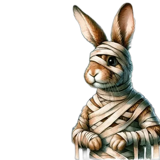 animal, photorealistic, concept art, 3d render, fantasy art, injured, rabbit, bandaged transparent PNG cut-out