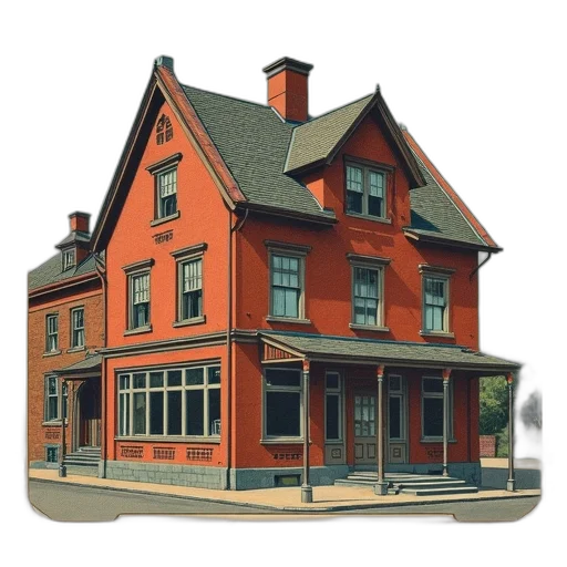 building, furniture, photorealistic, 3d render, concept art, watercolor, city street, vintage transparent PNG cut-out