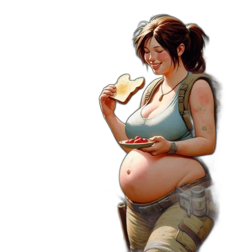 food, concept art, photorealistic, pixel art, fantasy art, earth tones, pregnant, woman transparent PNG cut-out