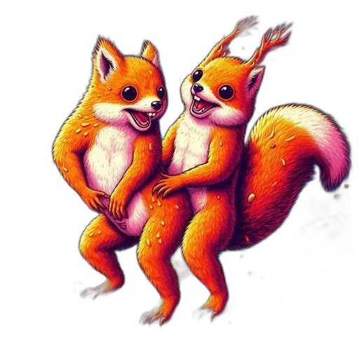 animal, concept art, watercolor, fantasy art, photorealistic, two, lively, squirrels transparent PNG cut-out