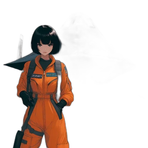 jacket, staff, weapon, robot, concept art, anime, cyberpunk, fantasy art transparent PNG cut-out