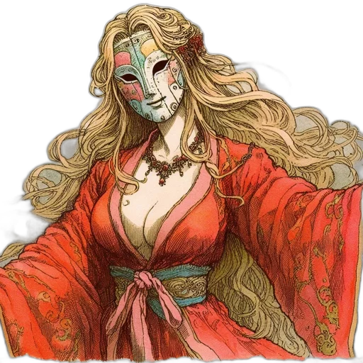 mask, face, dress, jewelry, fantasy art, concept art, watercolor, anime transparent PNG cut-out