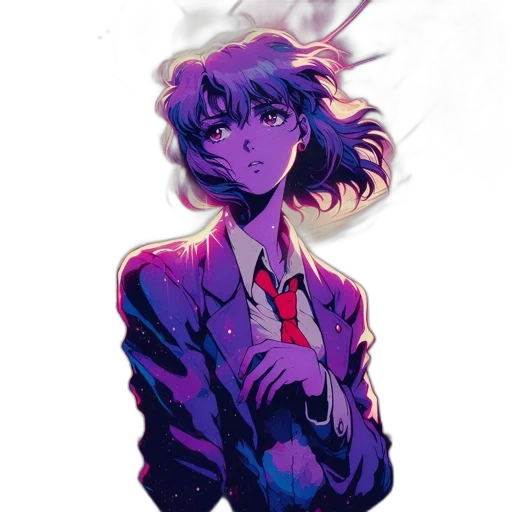 jacket, mask, face, staff, vaporwave, anime, watercolor, concept art transparent PNG cut-out