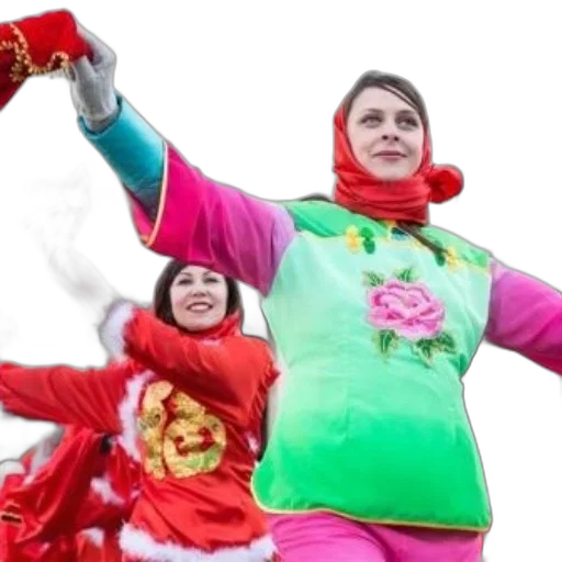 two, women, vibrant, traditional, costumes, dance, energetically, one transparent PNG cut-out