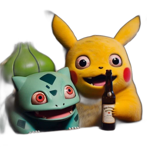 bottle, mask, creature, 3d render, concept art, pixel art, two, animated transparent PNG cut-out