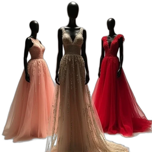 dress, colorful, golden, neon, earth tones, three, dresses, current transparent PNG cut-out