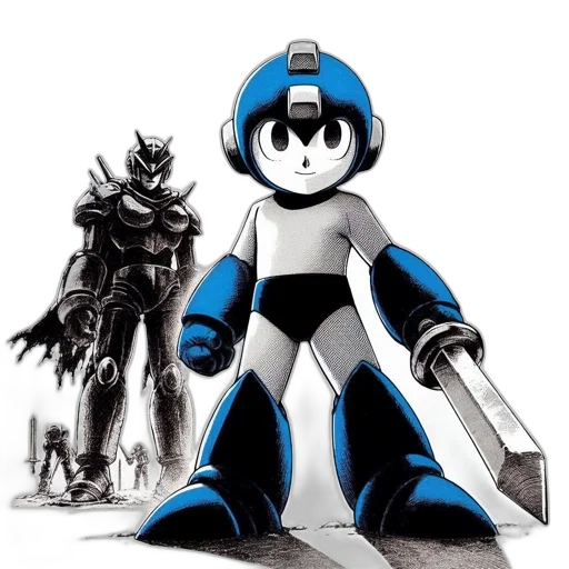 robot, concept art, comic book art, cartoon, pixel art, monochrome, blue, mega transparent PNG cut-out