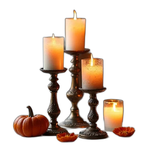 furniture, earth tones, set, three, ornate, candle, holders, frosted transparent PNG cut-out