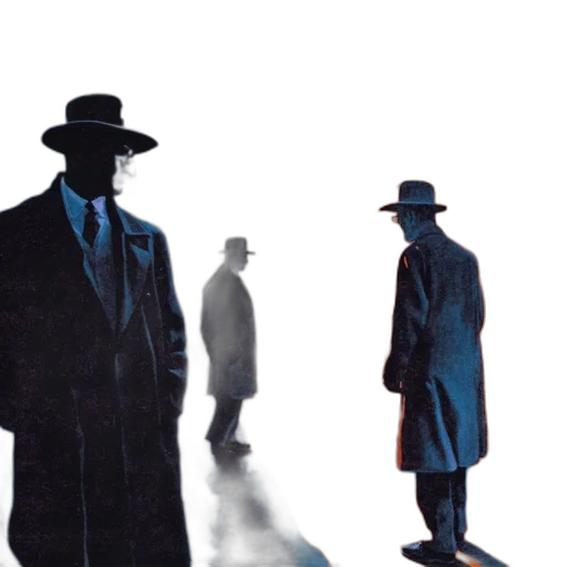 staff, hat, concept art, fog, city street, night, moody, alley transparent PNG cut-out