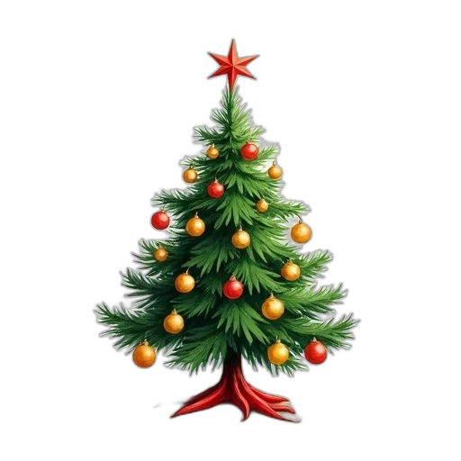 tree, photorealistic, detailed, illustration, christmas, red, star, top transparent PNG cut-out