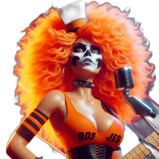 character, orange, wavy, 80s, jes, costume, wears, skull transparent PNG cut-out
