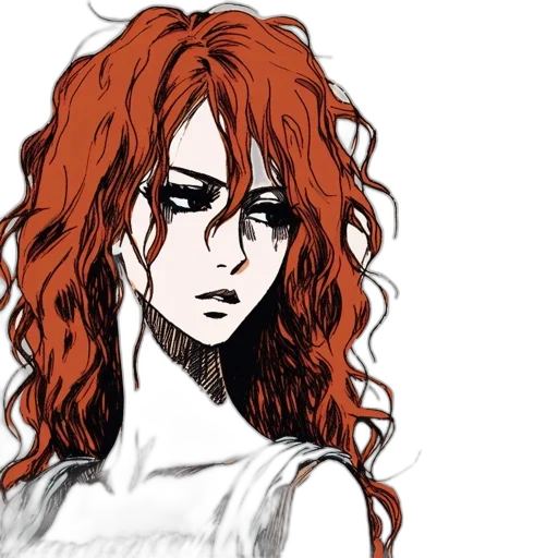 hair, face, anime, cartoon, comic book art, concept art, red, monochrome transparent PNG cut-out
