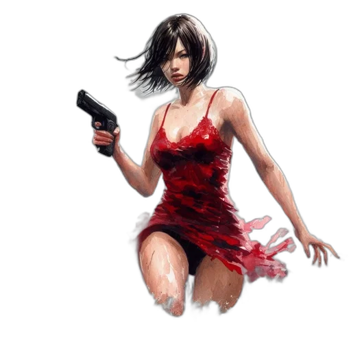 dress, weapon, concept art, comic book art, pixel art, photorealistic, red, tempestuous transparent PNG cut-out