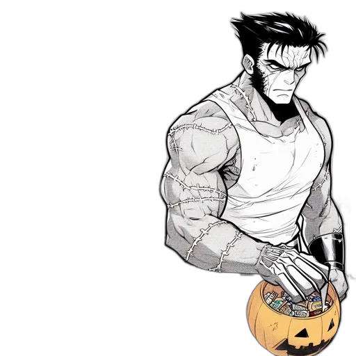 comic book art, cartoon, concept art, pixel art, monochrome, halloween, scene, children transparent PNG cut-out