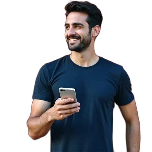 staff, face, cartoon, oil painting, 3d render, man, holding, smartphone transparent PNG cut-out
