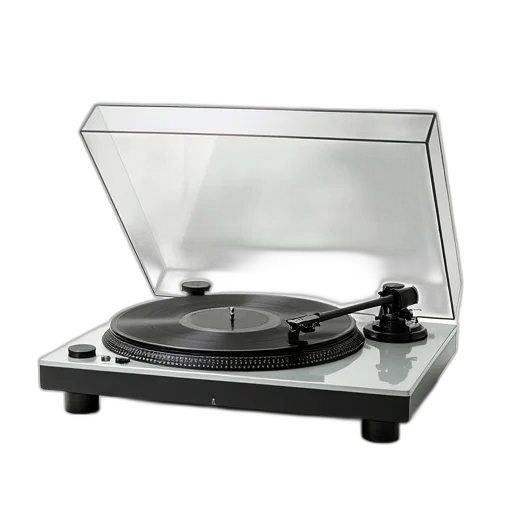 modern, turntable, clear, plastic, cover, displayed, has, black transparent PNG cut-out