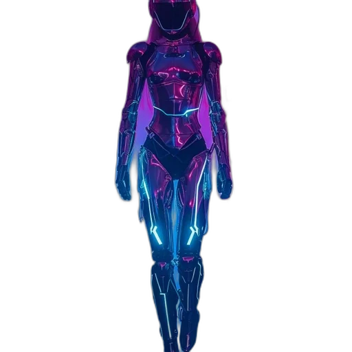 robot, dress, creature, staff, concept art, cyberpunk, vaporwave, 3d render transparent PNG cut-out