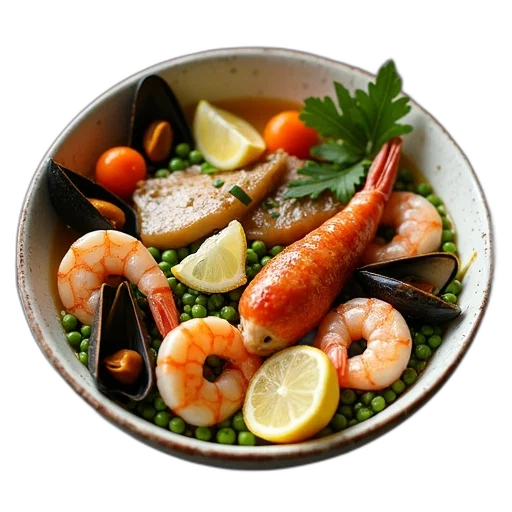 food, photorealistic, 3d render, bowl, filled, variety, seafood, including transparent PNG cut-out