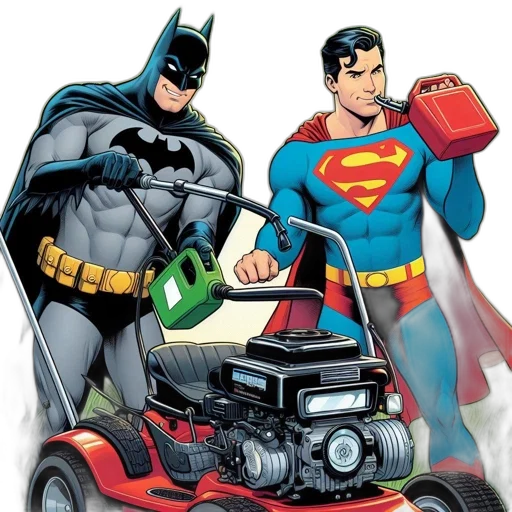 comic book art, concept art, batman, mows, lawn, while, sipping, fuel transparent PNG cut-out