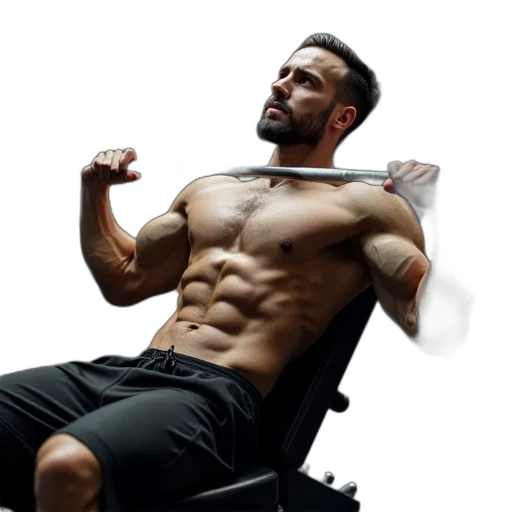 furniture, photorealistic, man, gym, bench, pressing, some, weights transparent PNG cut-out