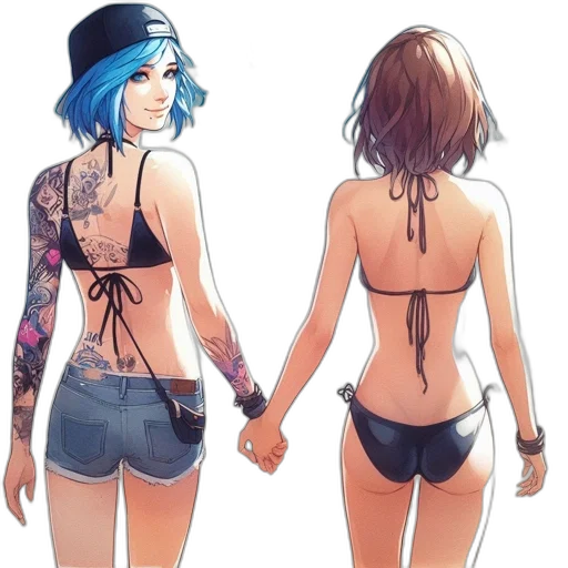dress, concept art, cyberpunk, anime, pixel art, beach, blue, two transparent PNG cut-out