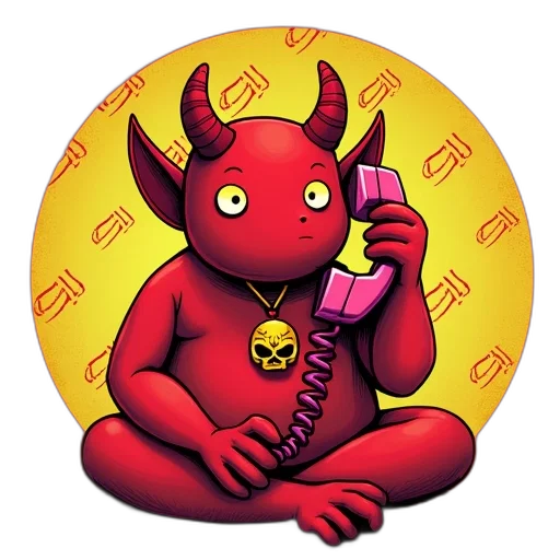 concept art, stylized, illustration, red, devil, character, phone, hand transparent PNG cut-out