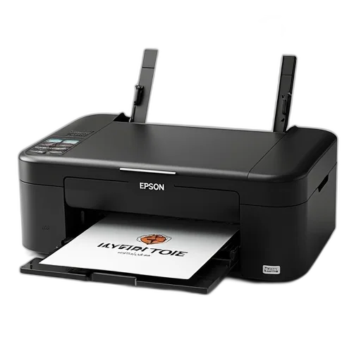robot, black, epson, printer, paper, tray, inserted, displaying transparent PNG cut-out