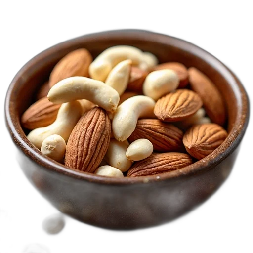 food, photorealistic, 3d render, bowl, filled, variety, nuts, seeds transparent PNG cut-out