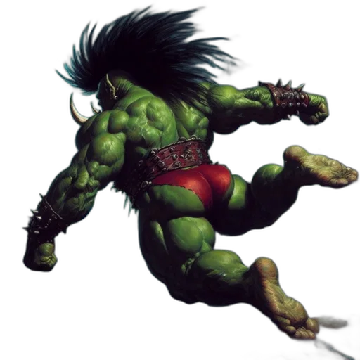 weapon, staff, sword, comic book art, concept art, fantasy art, green-skinned, horned transparent PNG cut-out