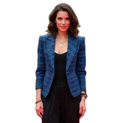 jacket, staff, dress, jewelry, blue, dark, woman, black transparent PNG cut-out