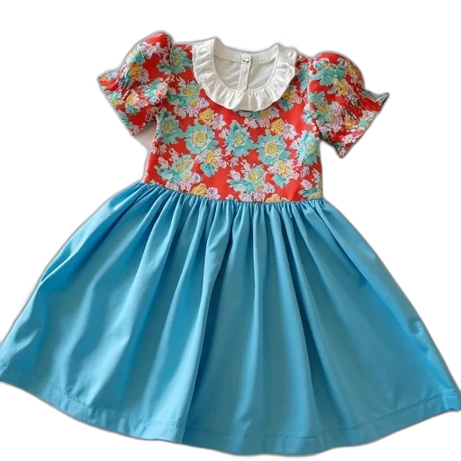 dress, blue, colorful, floral, pattern, laid, out, bed transparent PNG cut-out