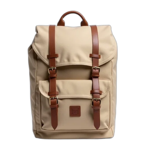 3d render, earth tones, beige, canvas, backpack, brown, leather, straps transparent PNG cut-out