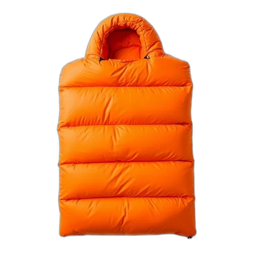 jacket, dress, animal, bright, orange, sleeping, bag, laid transparent PNG cut-out