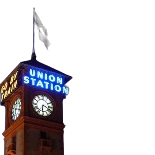 building, staff, 3d render, clock, tower, neon, sign, reading transparent PNG cut-out