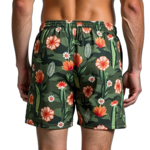 green, man, wearing, pair, patterned, shorts, camouflage, design transparent PNG cut-out