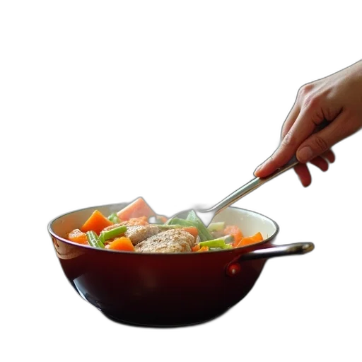 food, 3d render, photorealistic, person, cooking, meal, kitchen, steaming transparent PNG cut-out